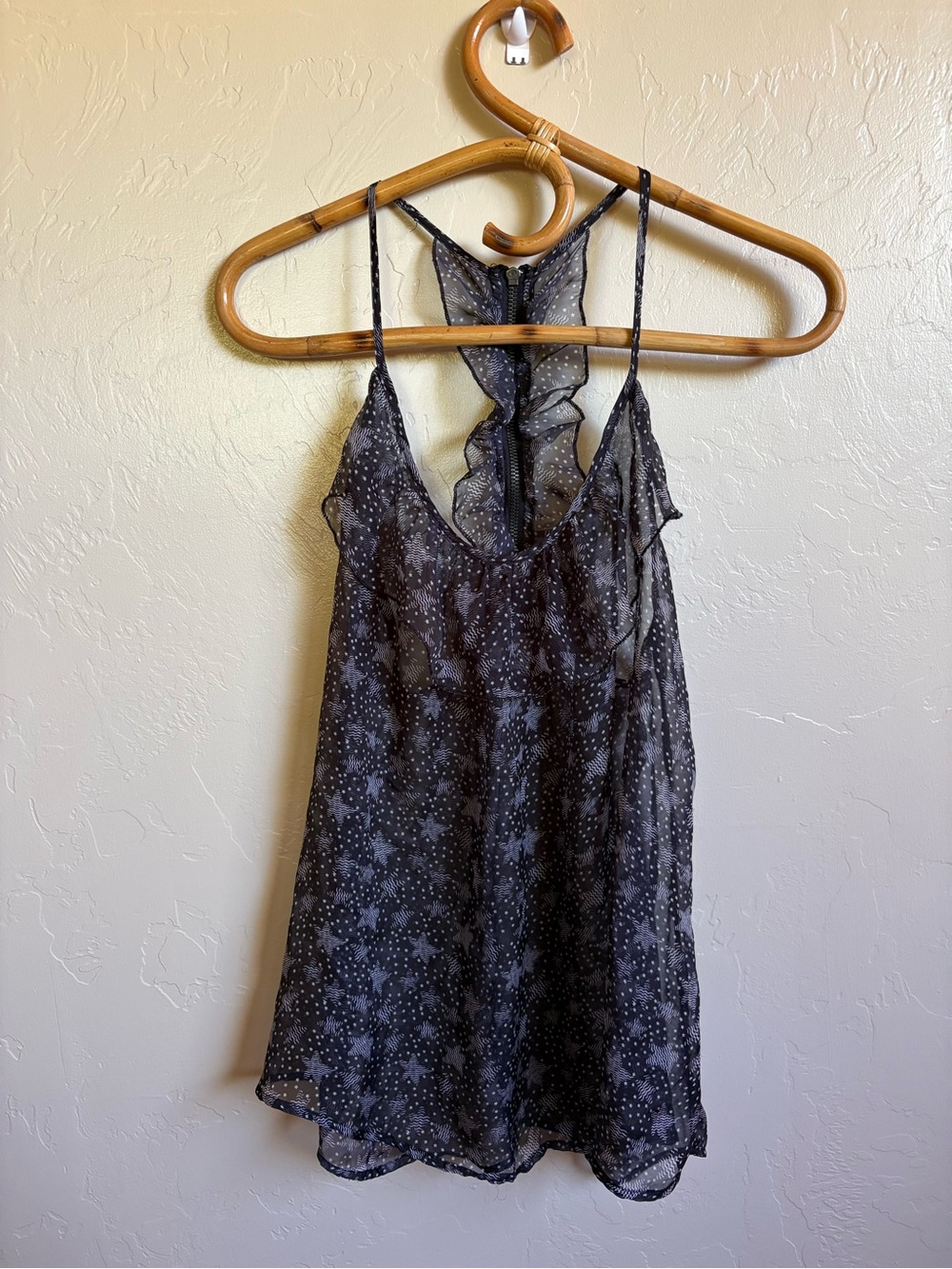 Y2K Imaginary Voyage Sheer Whimsy Star Print Flowy Ruffle Tank Top Size Medium